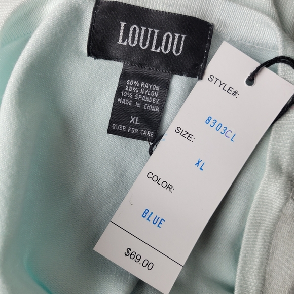 NWT LouLou Button Down 3/4 Sleeve Light Blue Cardigan - Picture 8 of 10